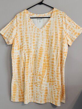 2/$15 Woman Within Bright Yellow Orange V-Neck Tunic Top Medium 14/16